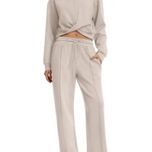 FARALIZA Women's Cozy 2-Piece Lounge Set: Cropped Sweatshirt & Wide Leg Pants