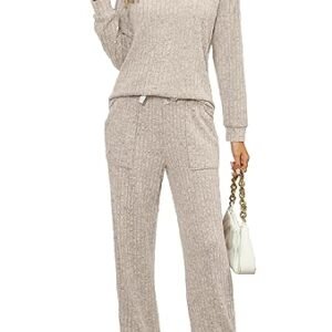 FARALIZA Women's 2-Piece Loungewear Set: Wide Leg Pants and V-Neck Pajama Top