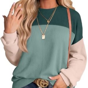 FARALIZA Women's Fall 2024 Color Block Long Sleeve Knitted Tunic Top