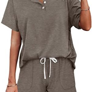FARALIZA Women's Two-Piece Lounge Set: Button Down Top and Shorts with Pockets